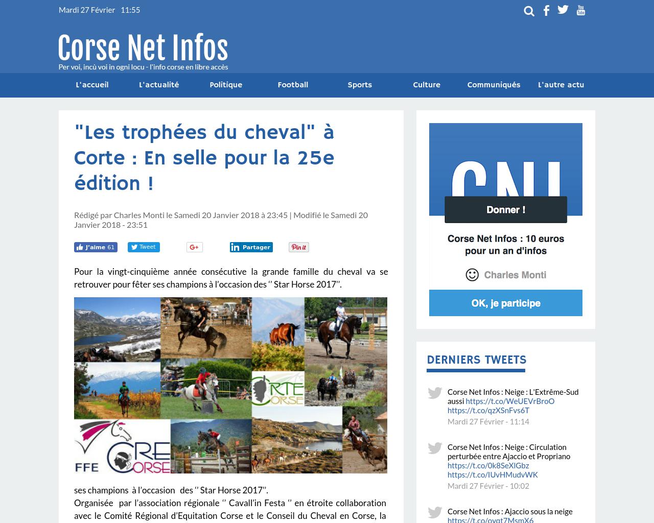 20/01/2018 : "Les trophées du cheval" à Corte : En selle pour la 25e édition ! 