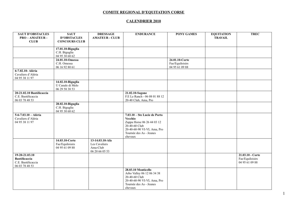 Calendrier 2010