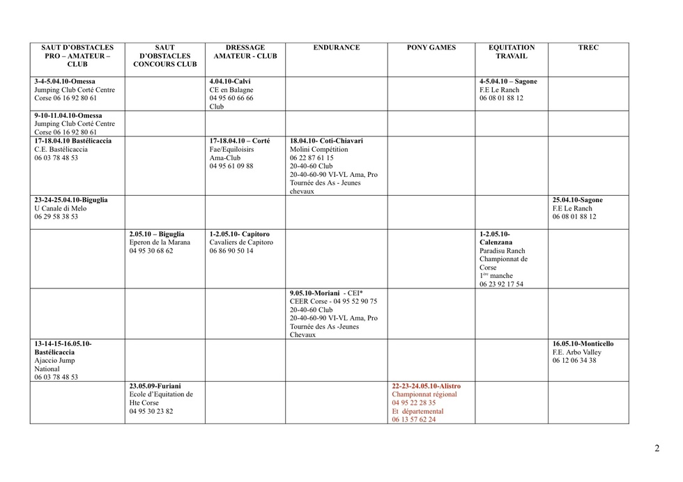 Calendrier 2010