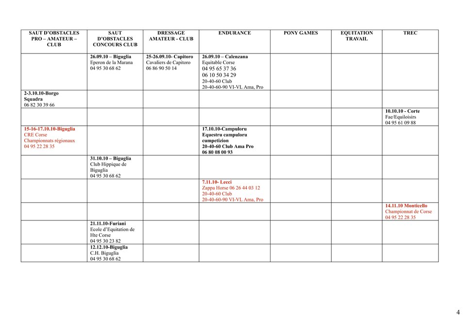 Calendrier 2010