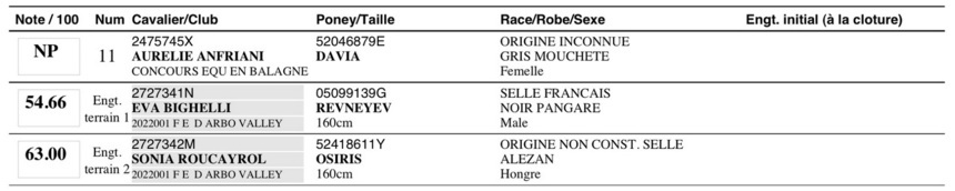 Résultats du Concours de dressage du 15 et 16 Janvier 2011
