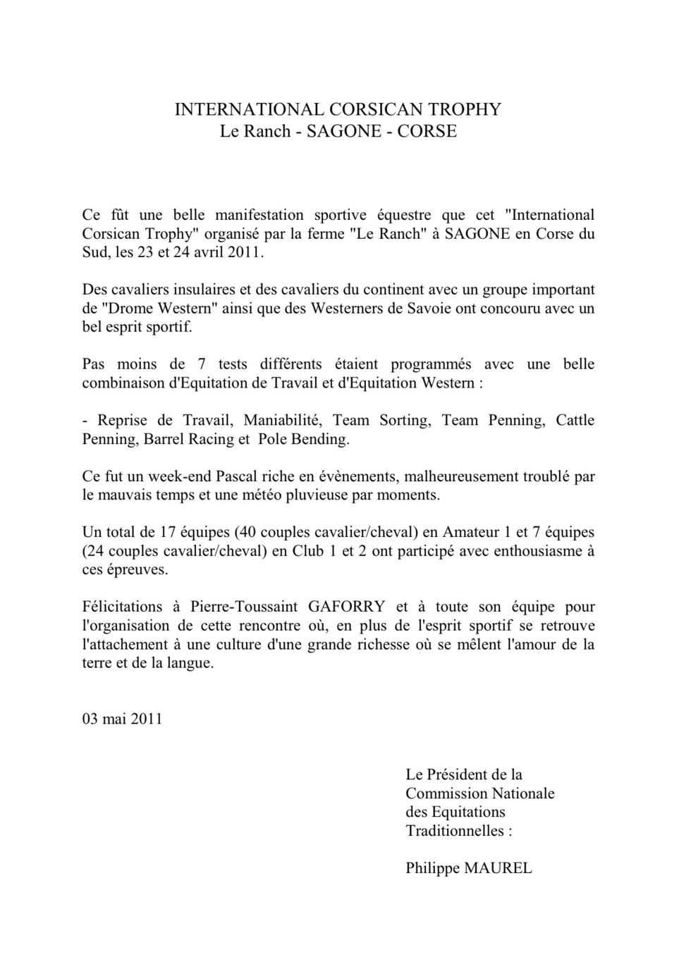 International Corsican Trophy, retrouvez les résultats !