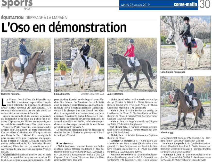 Concours Dressage - 19 et 20 janvier 2019 - Haras des Sables