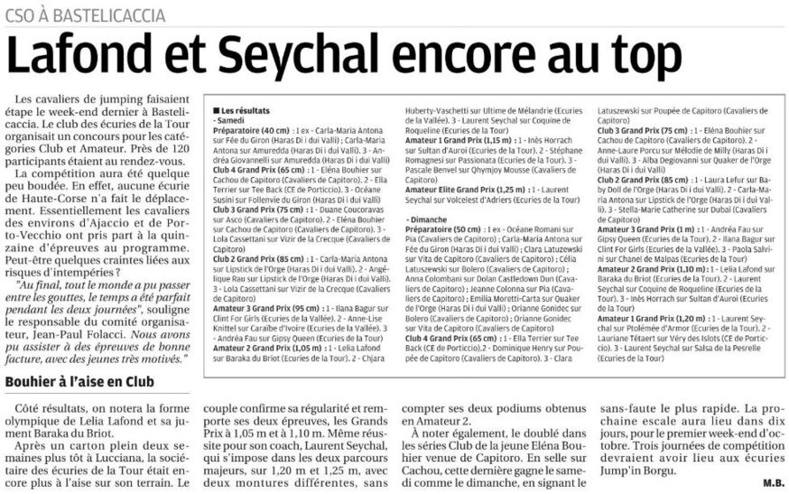 CSO - 21 et 22 septembre 2019 - écuries de la Tour - Bastelicaccia CSO - 21 et 22 septembre 2019 - écuries de la Tour - Bastelicaccia