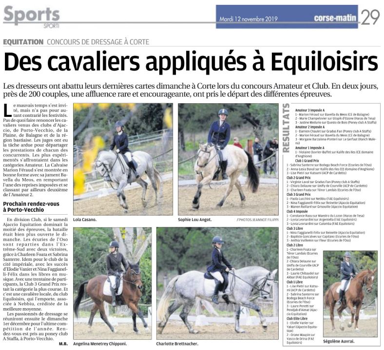 Concours Dressage - 9 et 10 novembre 2019 - Equiloisirs FAE