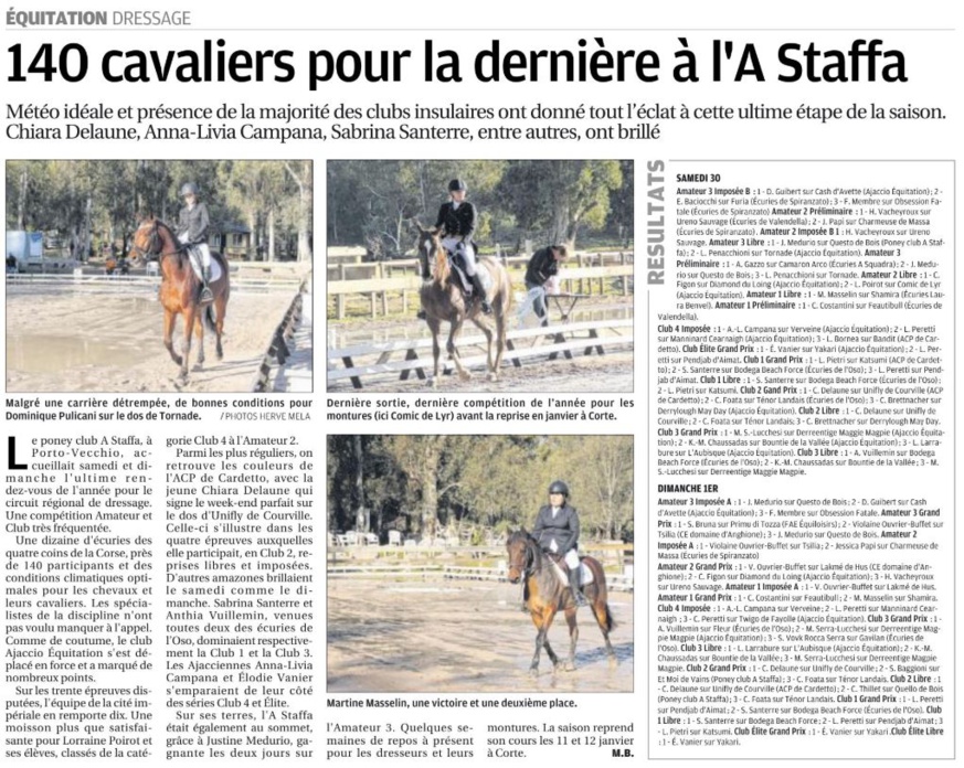 Concours Dressage - 30 novembre et 1er décembre 2019 - A Staffa