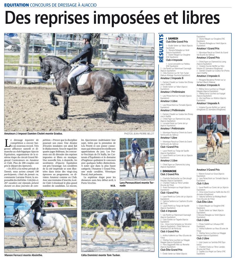 Concours Dressage CirR - 7 et 8 mars 2020 - Ajaccio