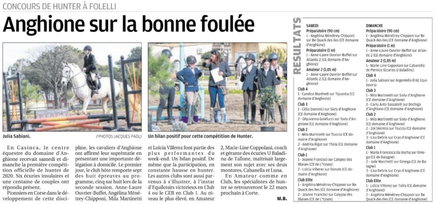 Concours Hunter épreuves Club et Amateur - 22 et 23 février 2020 - Folelli