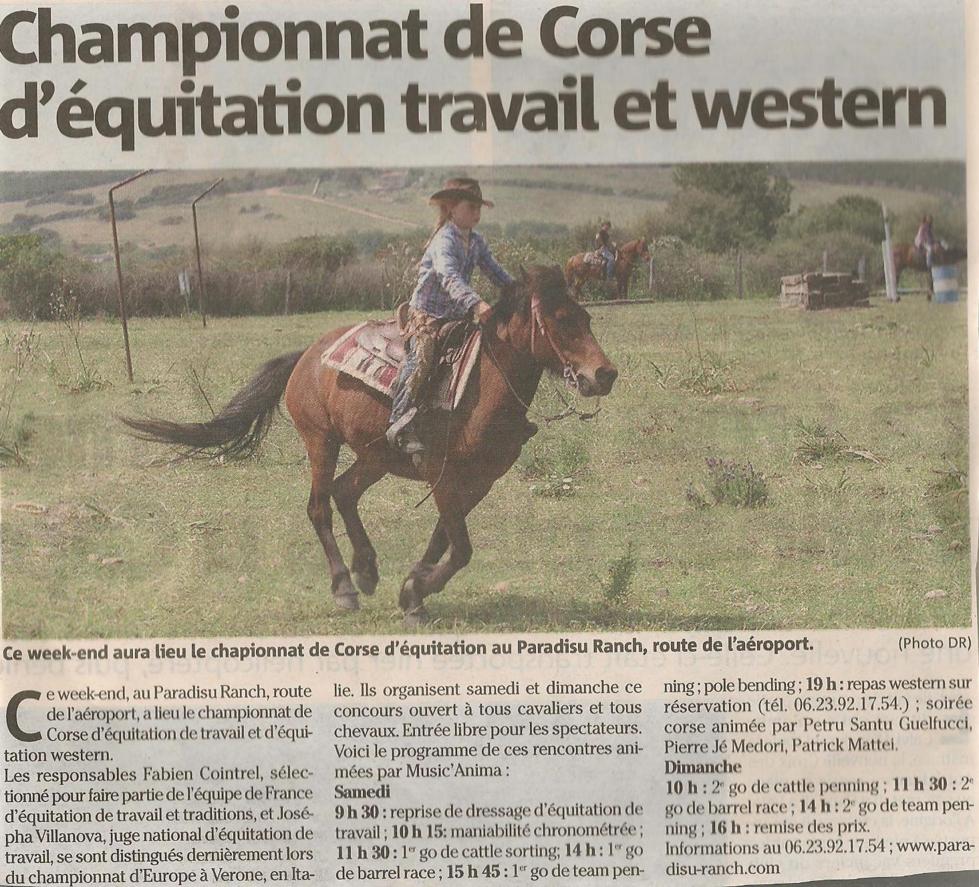 Championnat de Corse d'équitation Travail et Western au Paradisu Ranch