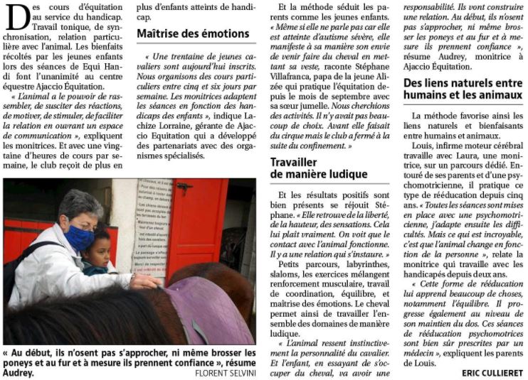 Article Corse Matin du 07 février 2021