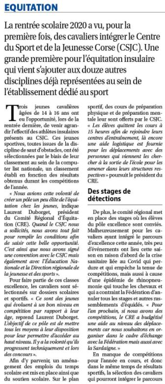 Article Corse Matin du 29 mars 2021