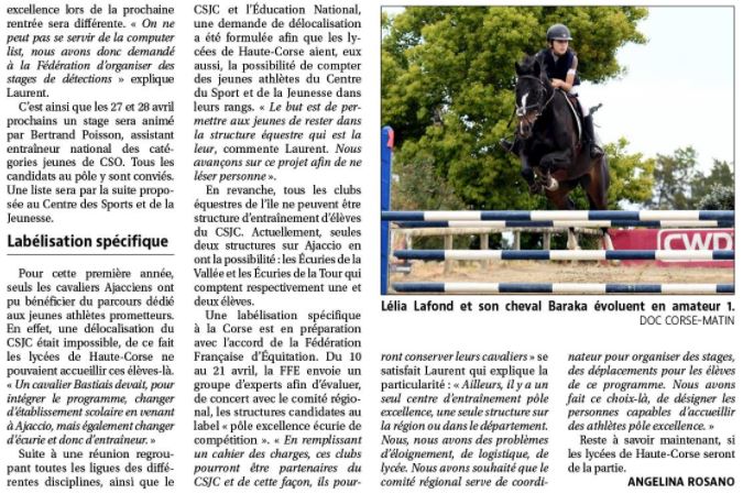 Article Corse Matin du 29 mars 2021