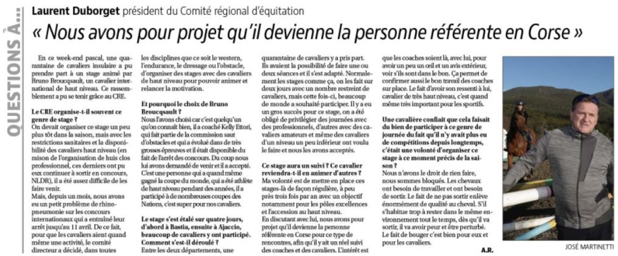 Article Corse Matin du 08 avril 2021