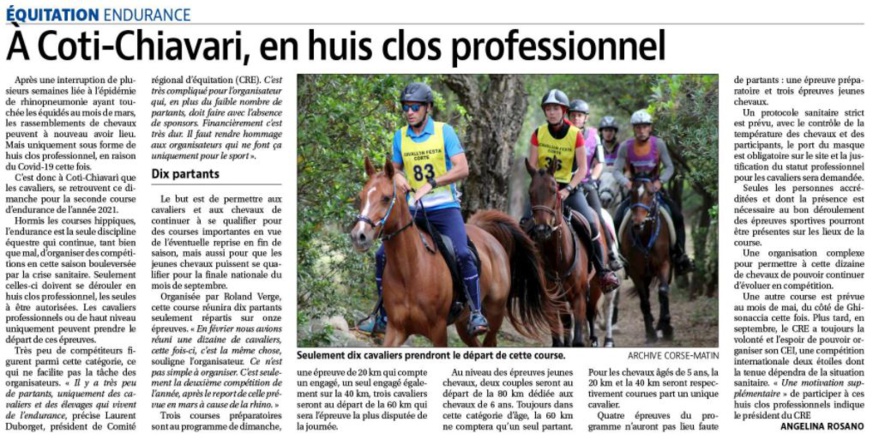Article Corse Matin du 16 avril 2021