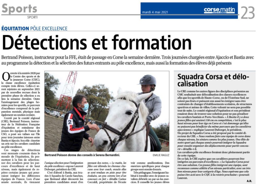 Article Corse Matin du 04 mai 2021