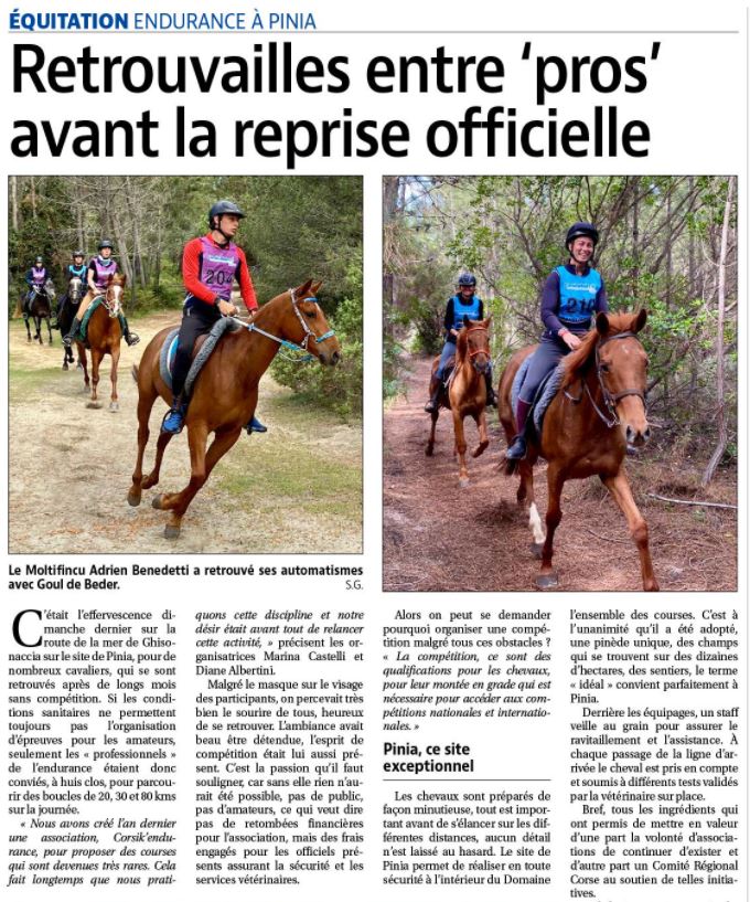 Article Corse Matin du 09 Mai 2021