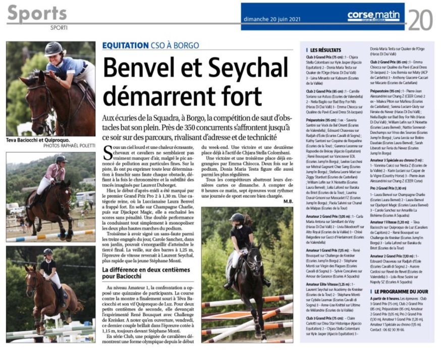 Article Corse Matin du 20 juin 2021