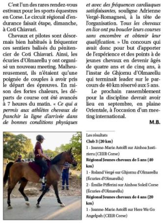 Article Corse Matin du 12 août 2021