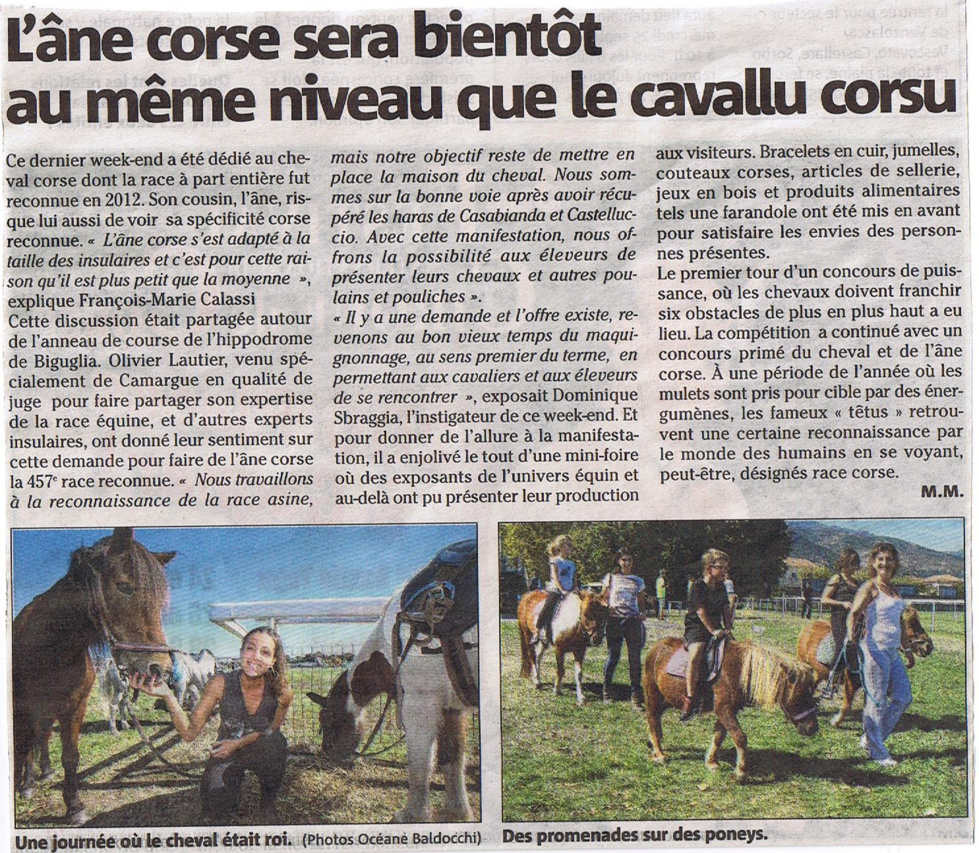 Journée du Cheval et de l'Ane- Corse Matin- Mardi 24 septembre 2013