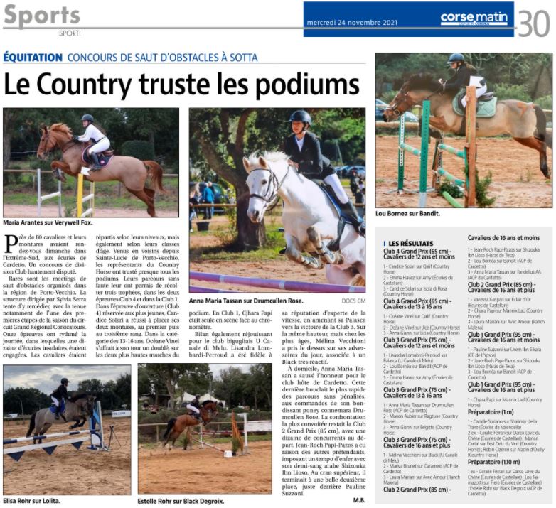 Article Corse Matin du 24 novembre 2021 Article Corse Matin du 24 novembre 2021
