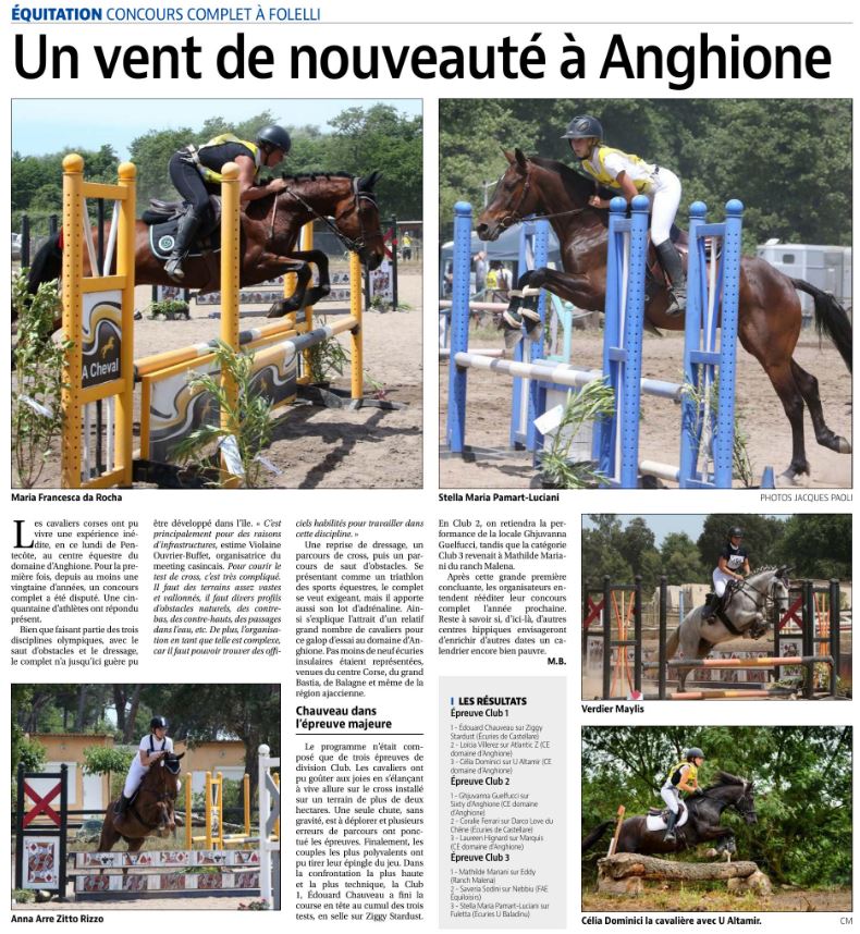 Article Corse Matin du 9 juin 2022