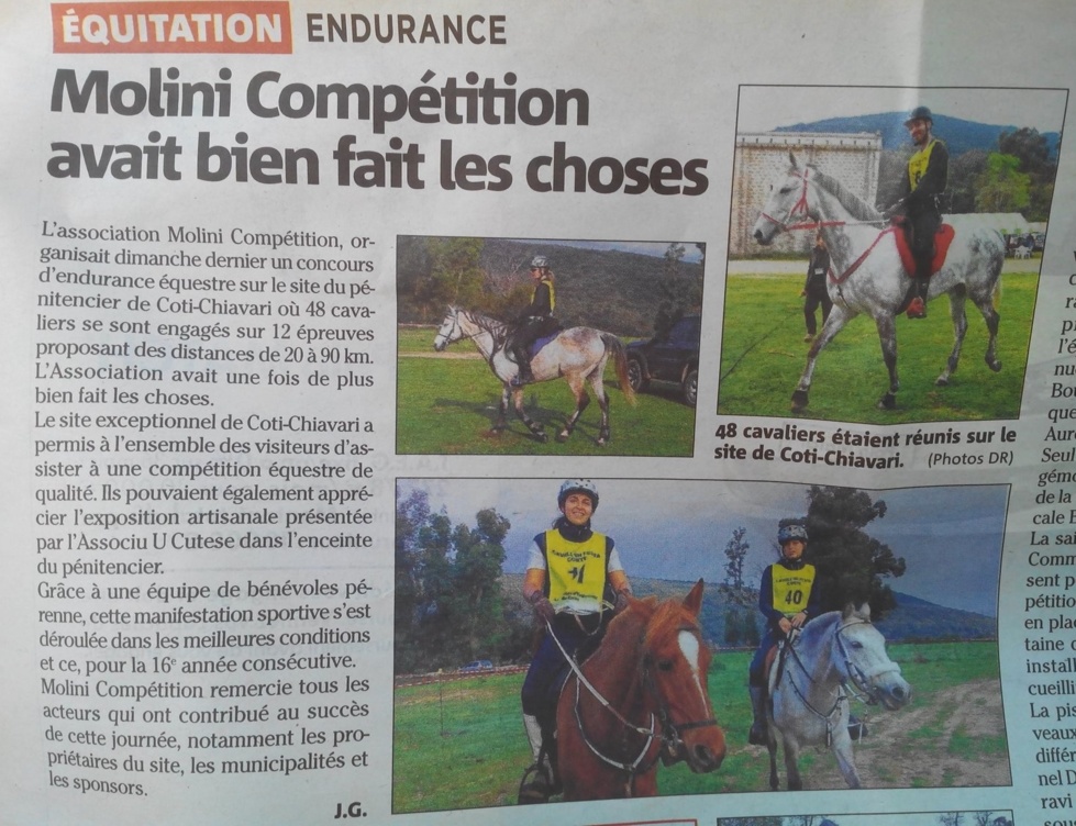 Concours d'Endurance Molini Compétition 13 avril 2014- Article Corse Matin Concours d'Endurance Molini Compétition 13 avril 2014- Article Corse Matin