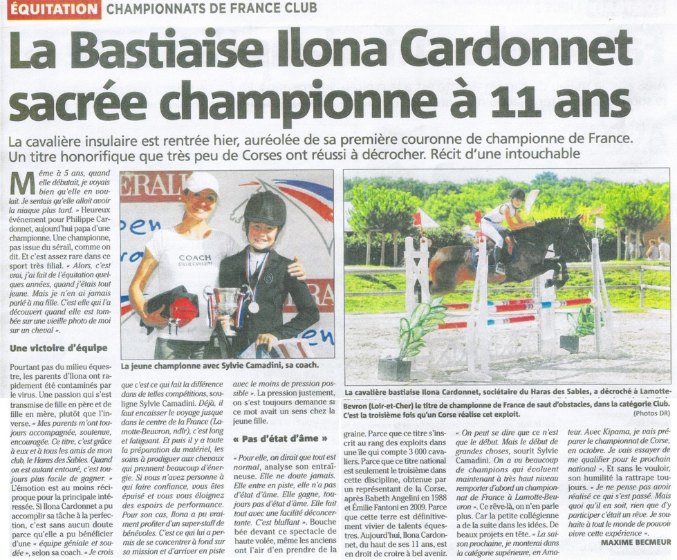 Illona Cardonnet, championne de France de saut d'obstacles club 2014! 