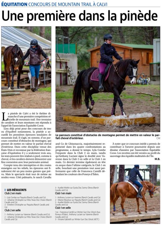 Article Corse Matin du 25 janvier 2023 Article Corse Matin du 25 janvier 2023