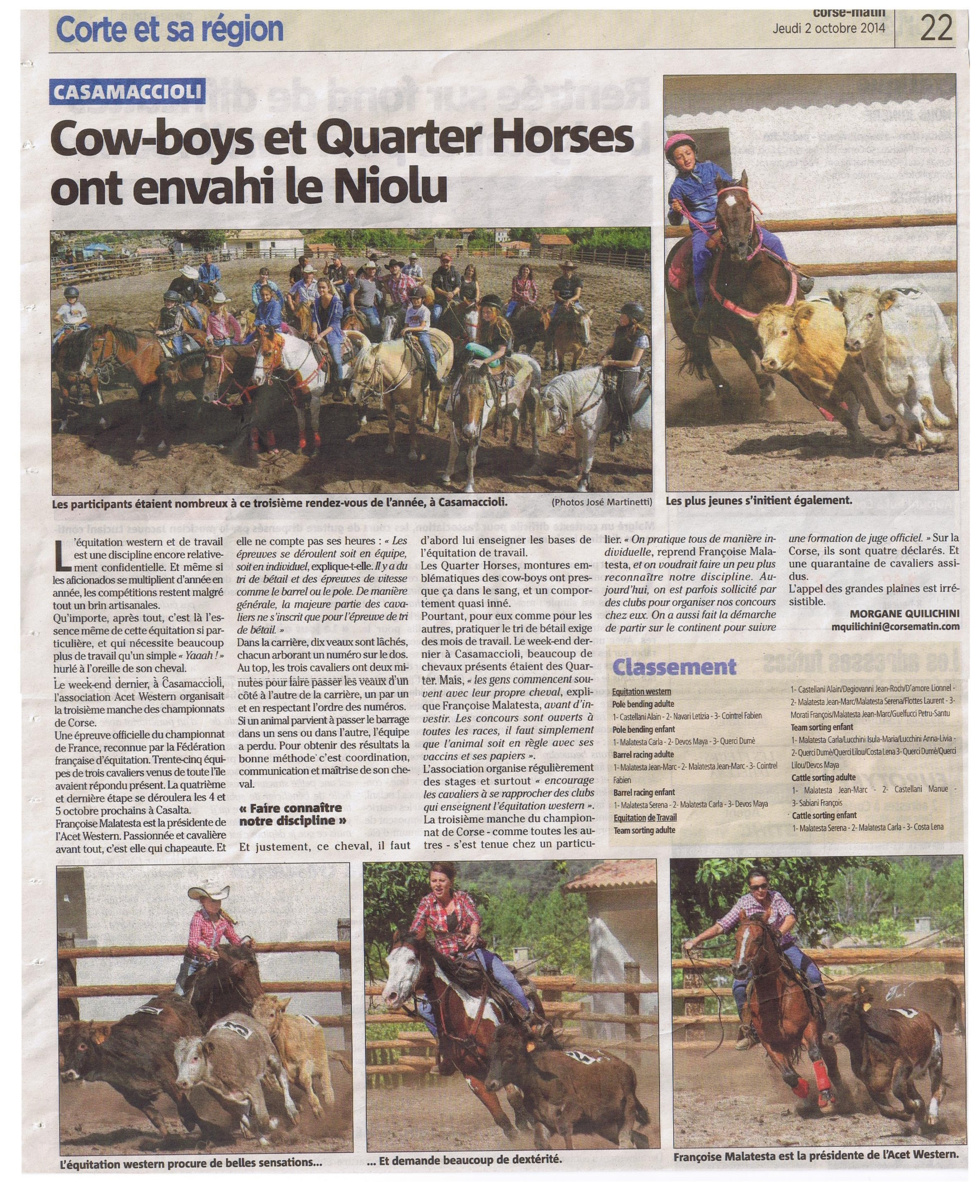 Cow-boys et Quarter Horse ont envahi le Niolu- Casamaccioli-27 et 28 septembre 2014