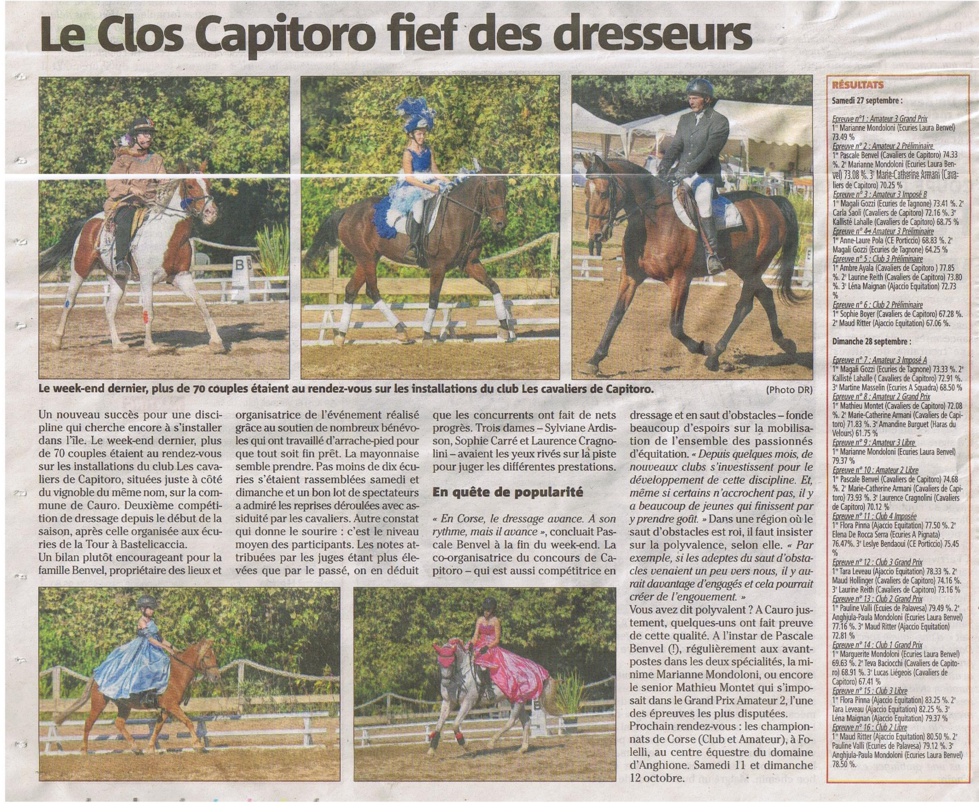Concours de dressage- Les Cavaliers de Capitoro- 27 28 septembre 2014