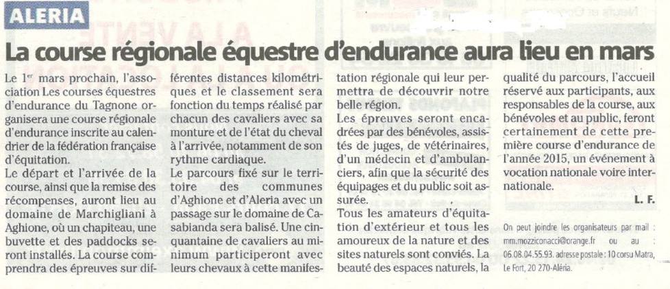 Annonce course d'endurance du 1er mars