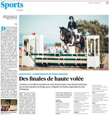 Article Corse Matin du 31 octobre 2023 Article Corse Matin du 31 octobre 2023