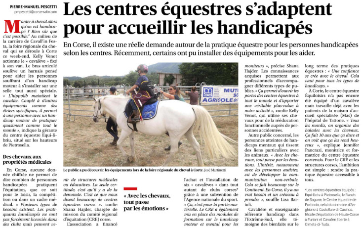 Article Corse Matin du 9 juin 2024 Article Corse Matin du 9 juin 2024