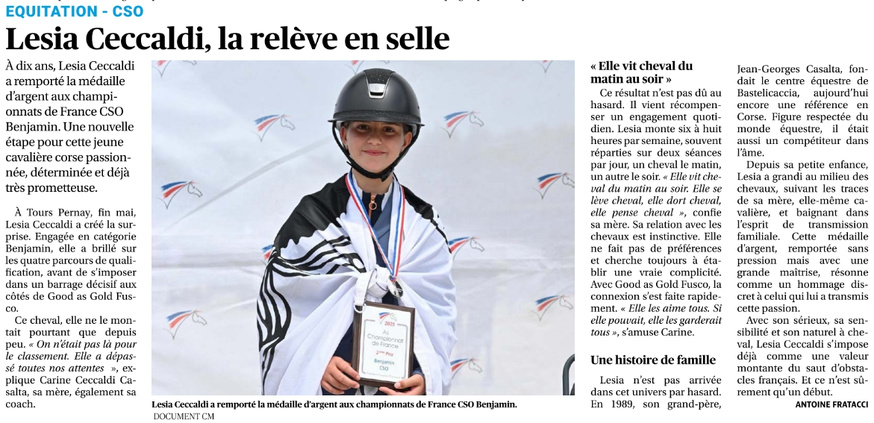 Article Corse Matin du 23 juin 2025