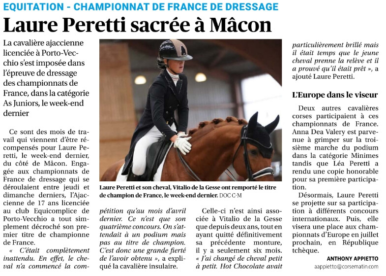 Article Corse Matin du 29 octobre 2025 Article Corse Matin du 29 octobre 2025