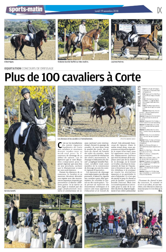 Dressage - 17 et 18 novembre 2018 - EQUILOISIRS FAE (Corte)
