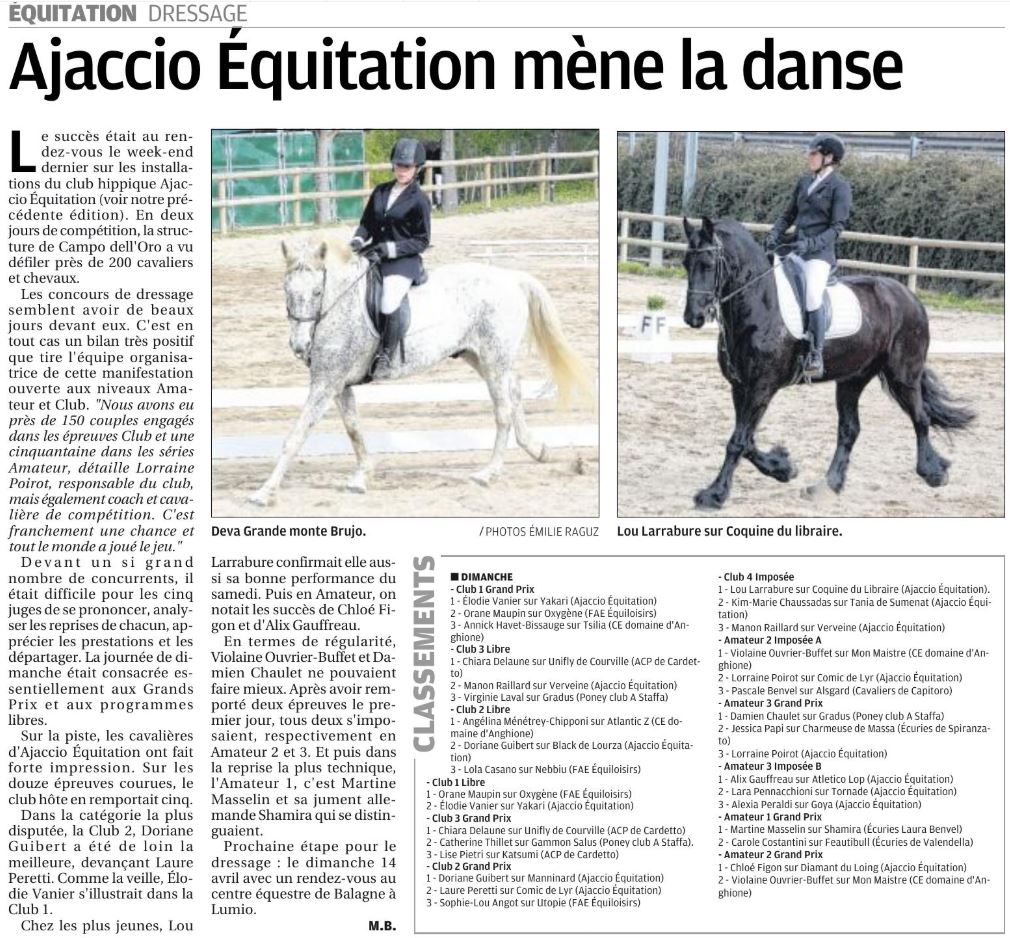 Concours Dressage - 16 et 17 mars 2019 - Ajaccio Equitation