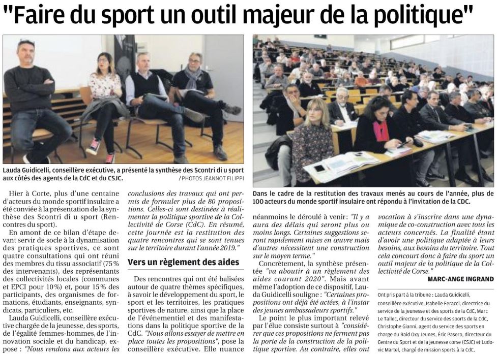 Présentation de la synthèse des rencontres du sport