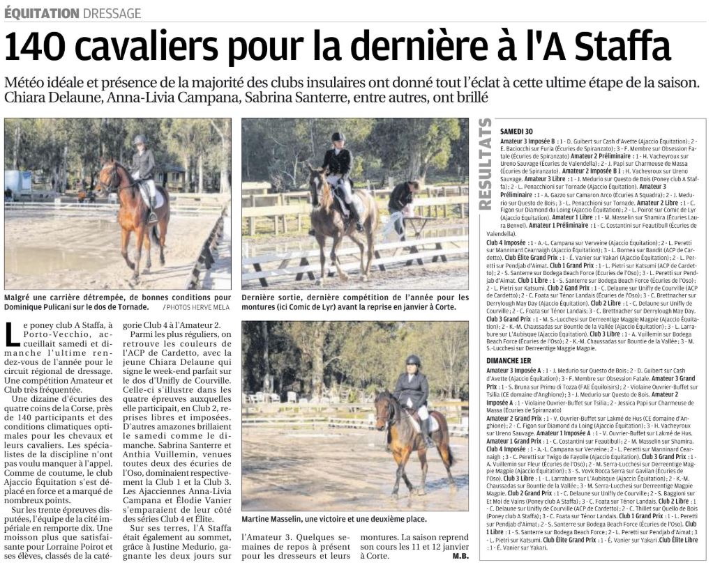 Concours Dressage - 30 novembre et 1er décembre 2019 - A Staffa