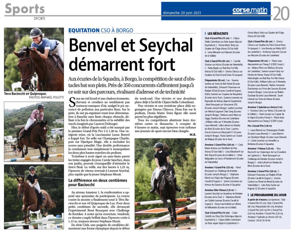 Article Corse Matin du 20 juin 2021