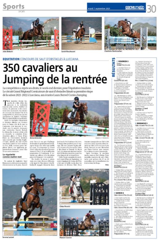 Article Corse Matin du 7 septembre 2021