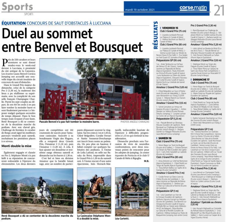 Articles Corse Matin du 19 octobre 2021