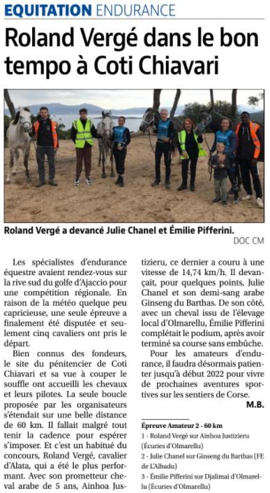 Article Corse Matin du 10 novembre 2021