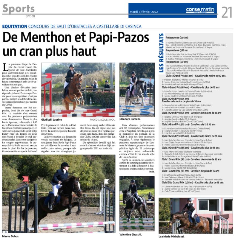 Article Corse Matin du 8 février 2022