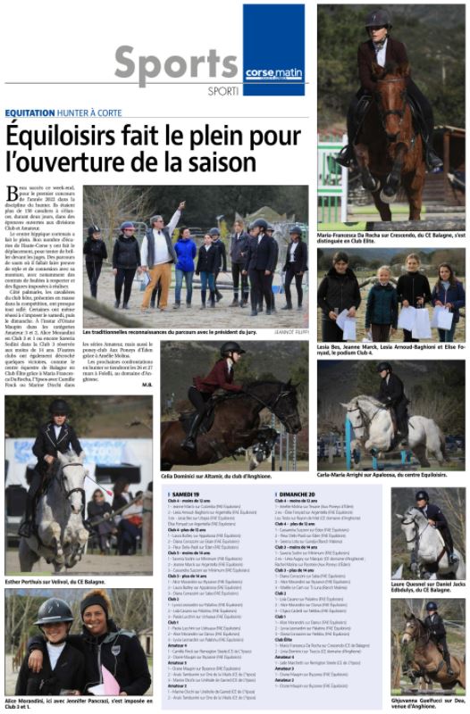 Article Corse Matin du 22 février 2022