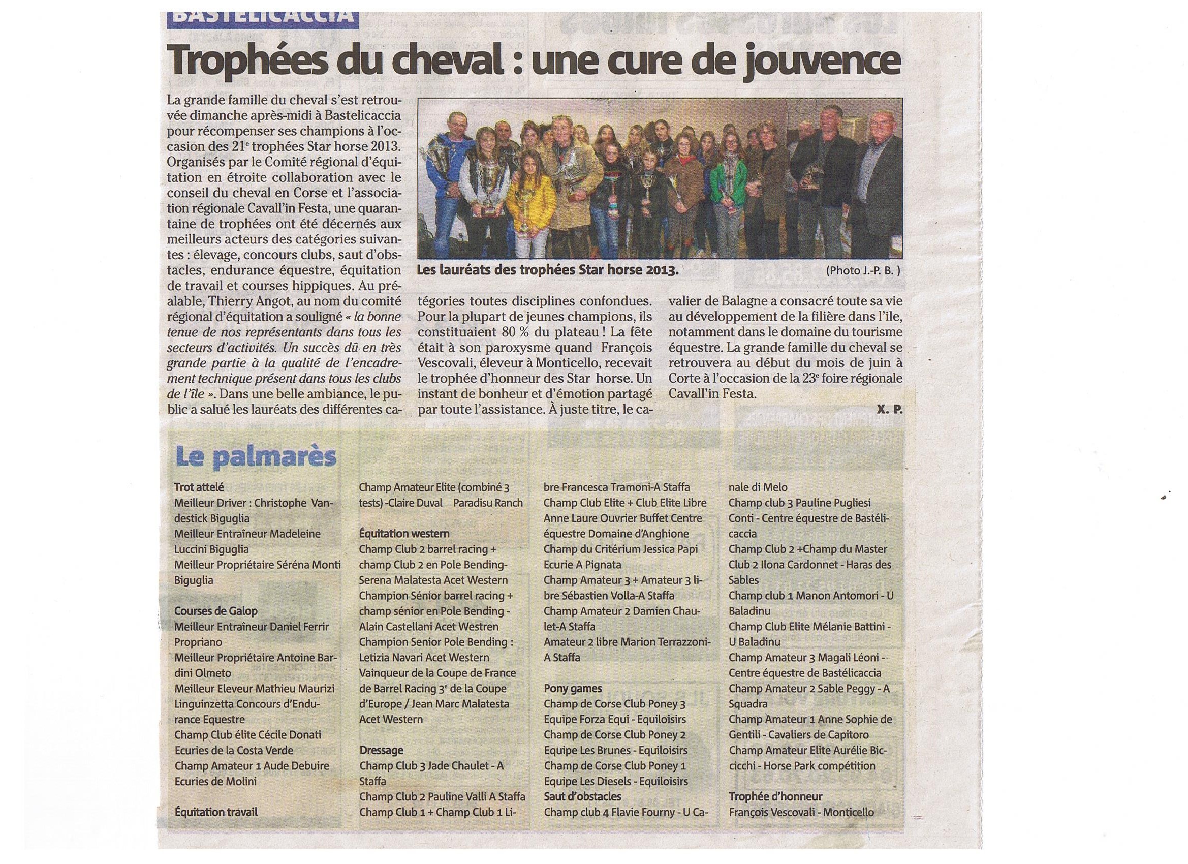 Star Horse 2013- Article Corse Matin-Mercredi 22/01/2014