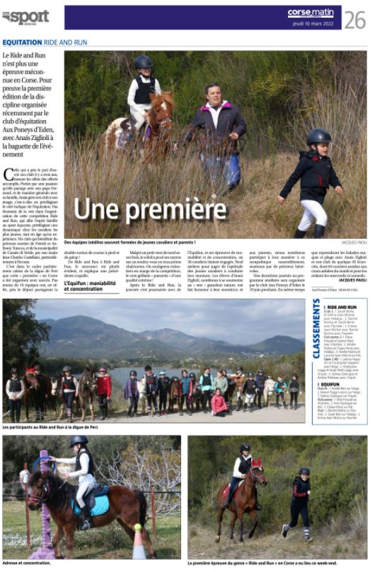 Article Corse Matin du 10 mars 2022