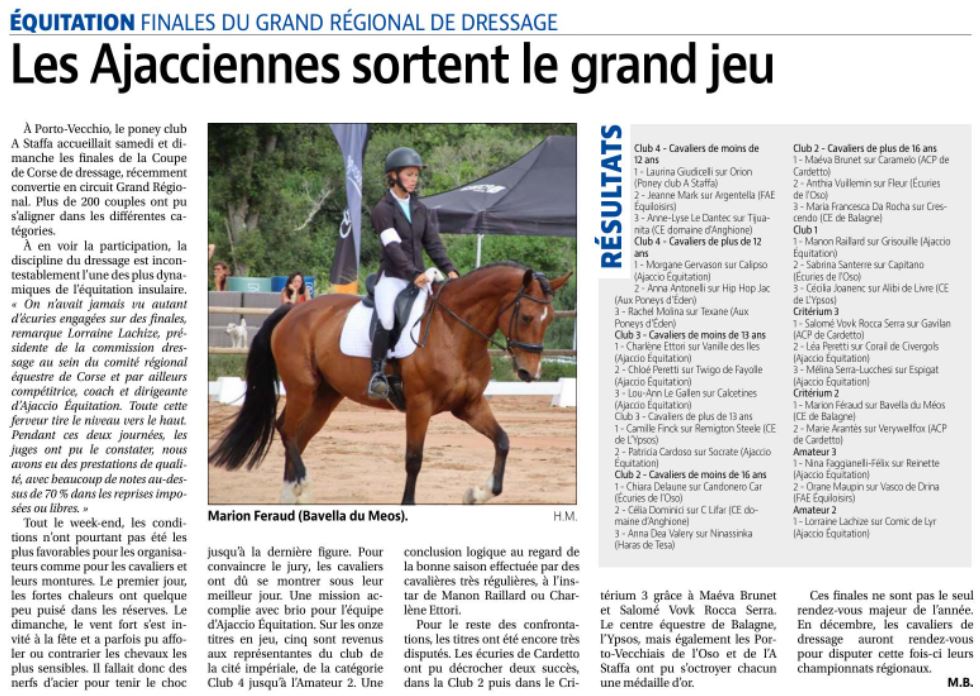 Article Corse Matin du 1er juin 2022