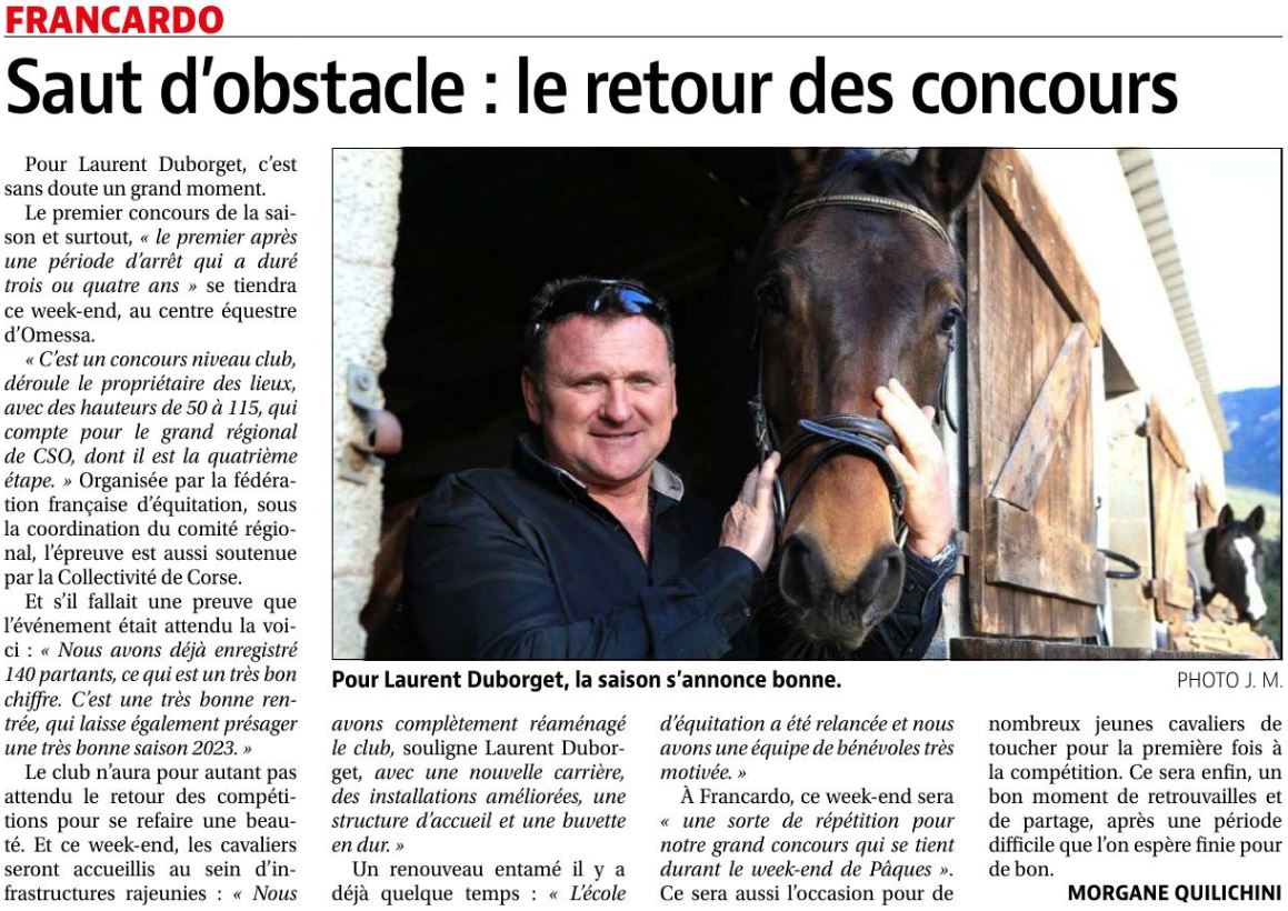 Article Corse Matin du 12 janvier 2023