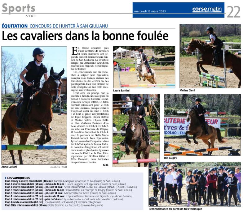 Articles Corse Matin du 15 mars 2023